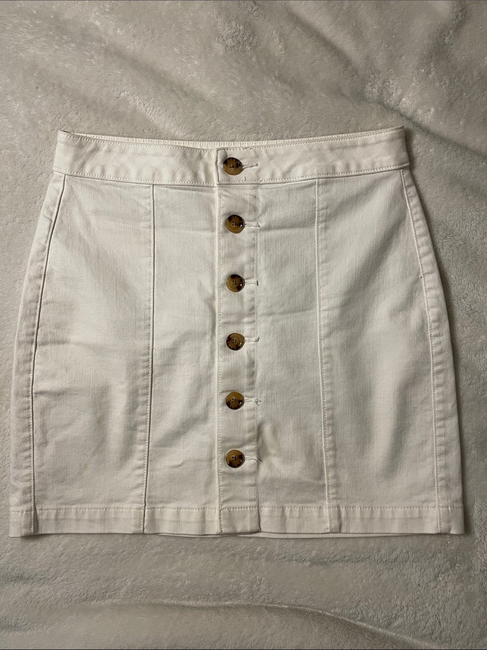 LOFT White Button-Front Denim Mini Skirt